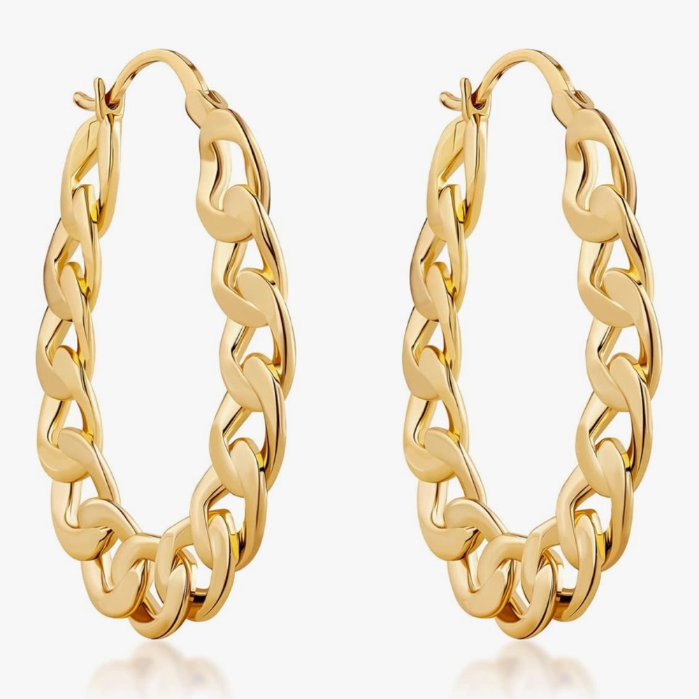 NEW 18K Gold Plated Link Chain Hoop Earrings